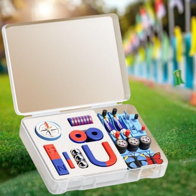 Science Project Kit - 1セットの教育実験キット、バーリング、馬蹄形、U字型磁石とコンパス付き、STEM物理学科学磁石キット、子供向け