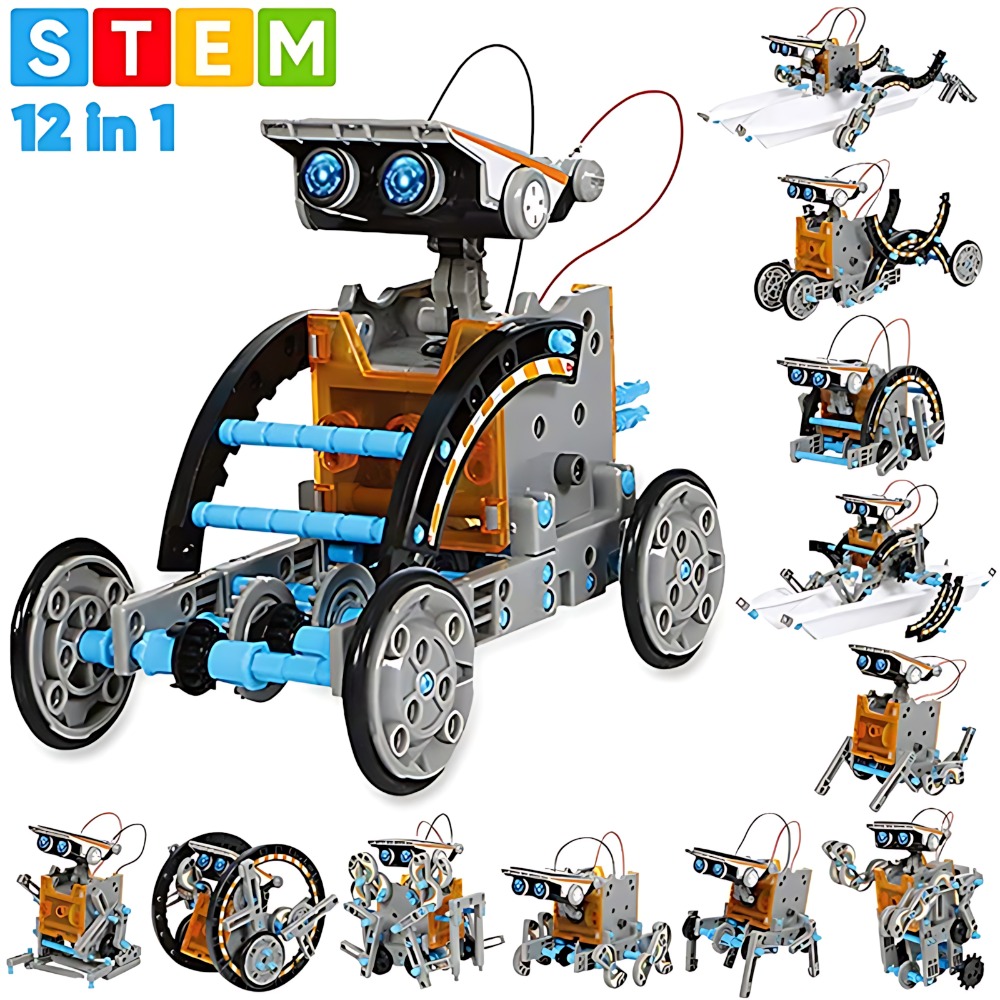 Science Project Robot - ソーラーロボットビルディングブロック 12 in 1 科学実験キット教育 DIY