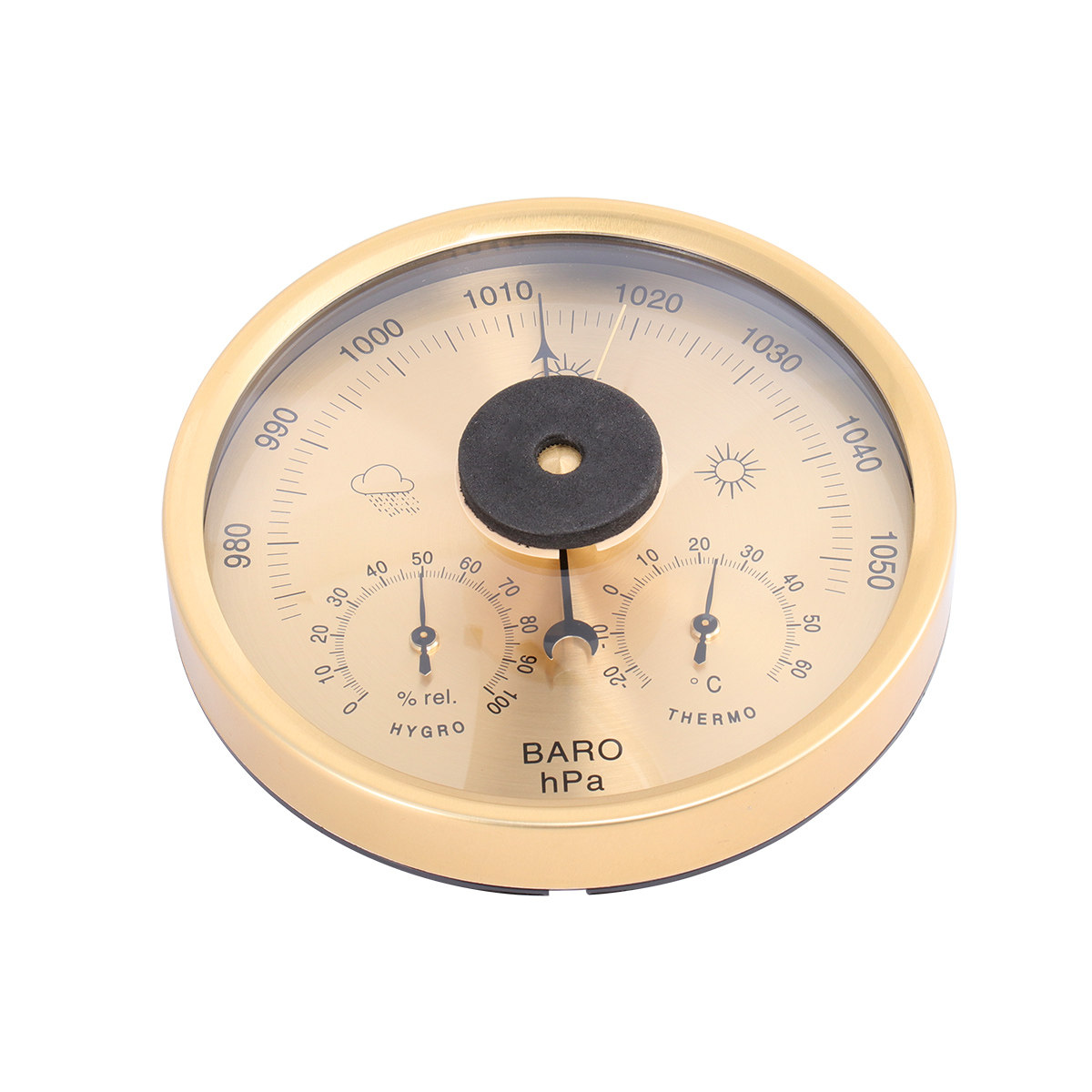 Barometer Analog Classic - 3in1のクラシック気象観測ステーション。気圧計、温度計、湿度計を搭載。アナログ式の空気圧計を採用し、ステンレス製のフレームに黒と白の文字盤を組み合わせたデザイン。