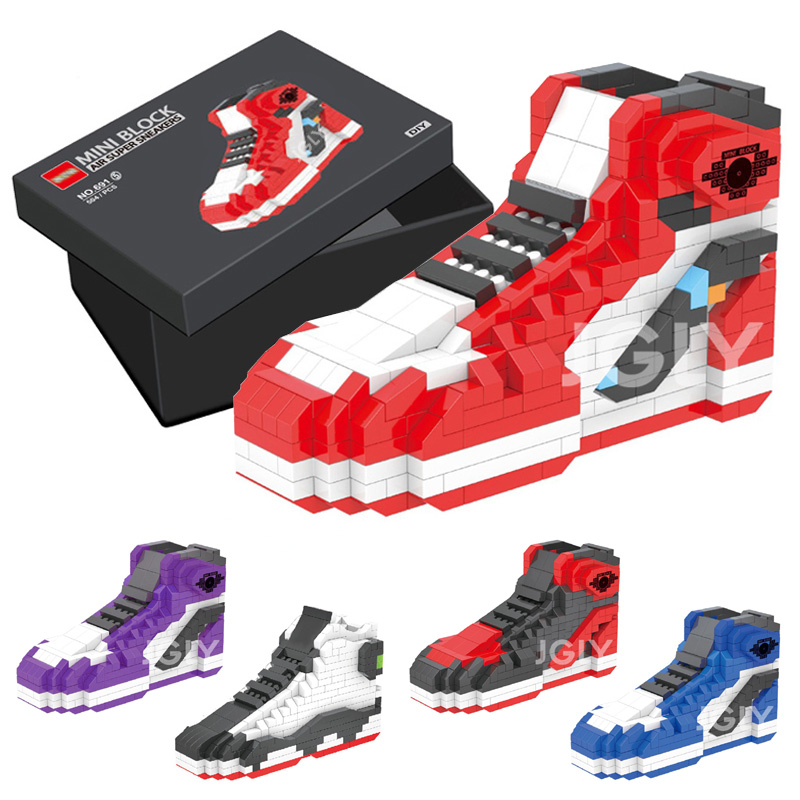 Science Olympiad - DIY ミニビルディングブロック男の子スポーツバスケットボールシューズスニーカーモデルアニメ建物レンガのおもちゃアセンブリブロックおもちゃキッズギフト