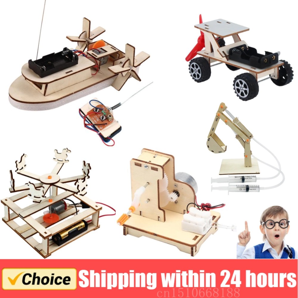 Science Project Diy - 子供のためのDIY木製ボートモデル科学玩具、電気ステム、教育教育キット、3D組み立て、科学実験