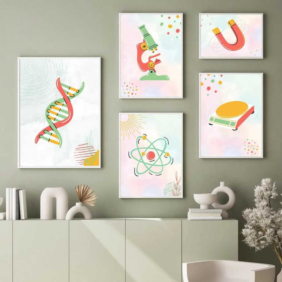 Science Nursery - 科学生物学細胞顕微鏡 DNA 保育園ポスターミニマリストプリントキャンバス絵画壁アートリビングルームの家の装飾