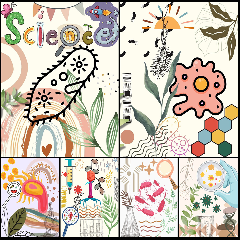 Science Nursery - 漫画微生物学水彩科学保育園ポスター壁アートキャンバス絵画装飾壁の写真リビングルームのための非フレーム