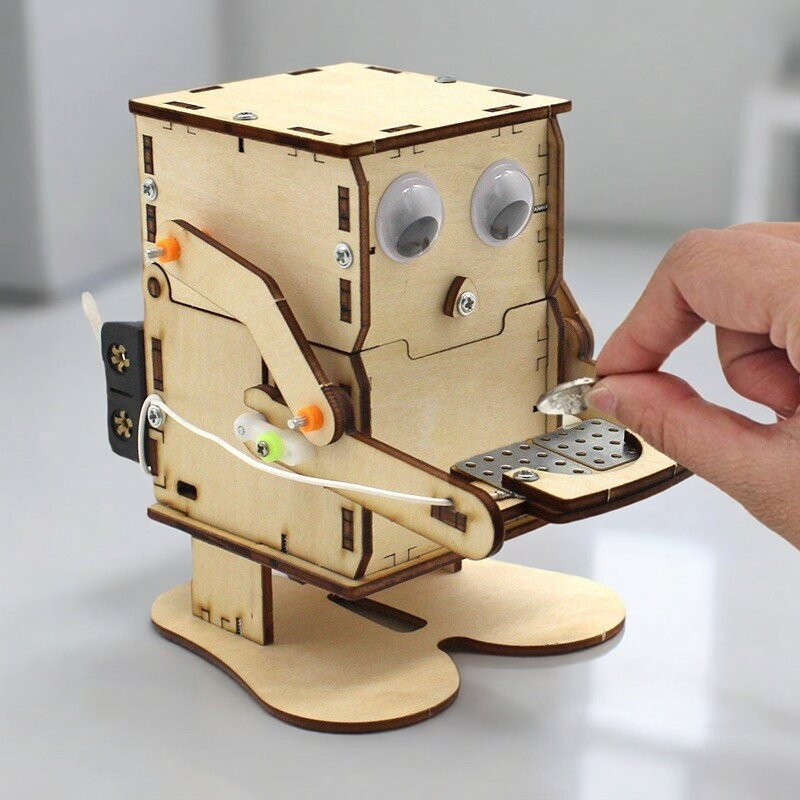 木製組み立てDIYロボットコイン食いしん坊モデルSTEMプロ - Science Project Robot のレビューと価格