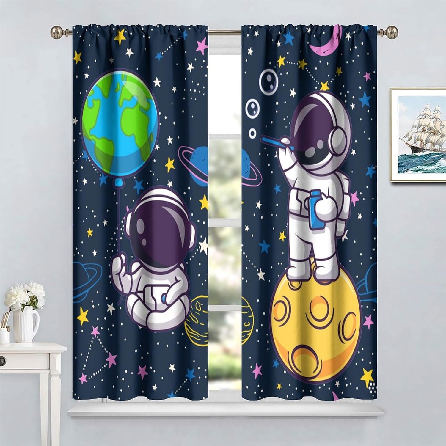 宇宙宇宙飛行士銀河カーテン窓装飾保育園子供部屋テーマ惑星地球 - Science Nursery のレビューと価格