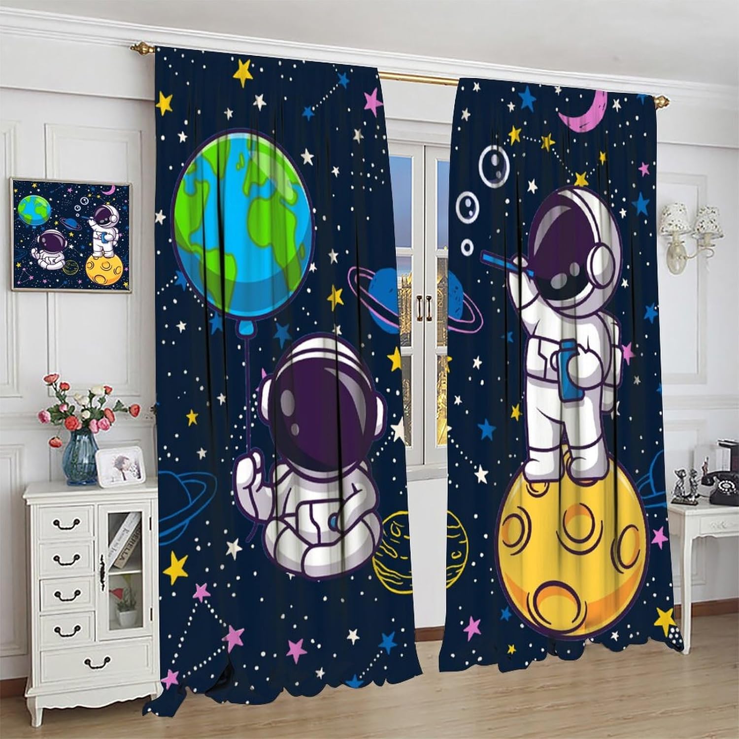 宇宙宇宙飛行士銀河カーテン窓装飾保育園子供部屋テーマ惑星地球 - Science Nursery のレビューと価格
