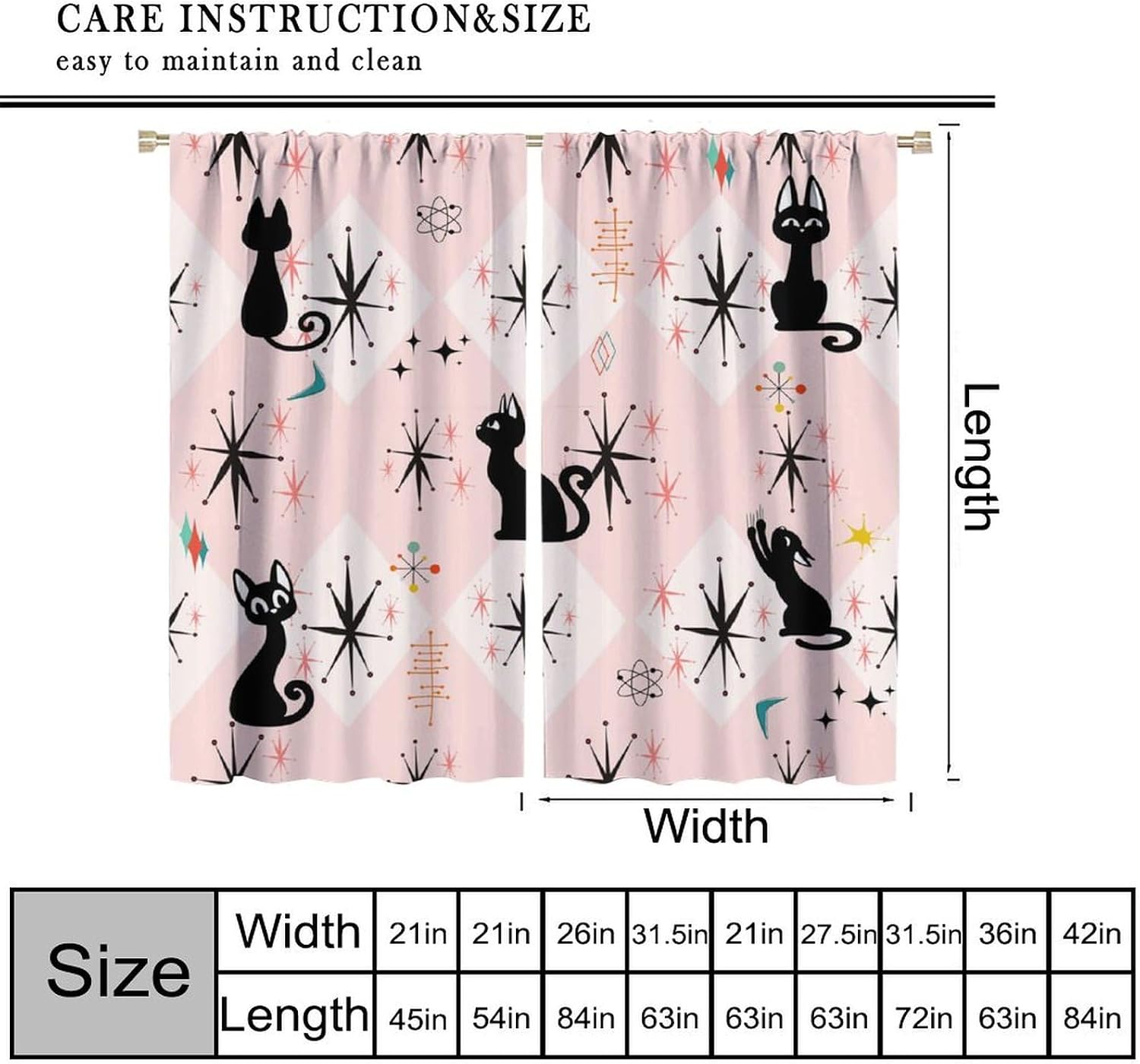 かわいい猫柄の幾何学模様のカーテン。光を柔らかく漏らす、ベビ - Science Nursery のレビューと価格